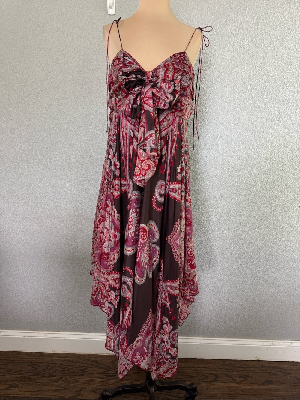 Mimi Maternity Silk Midi Dress Size Small Handkerchief Hem